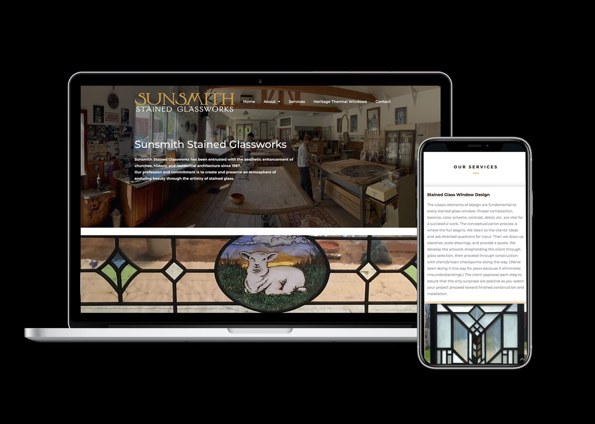 Sunsmith Glass — website designed and built by 360 Design Partners